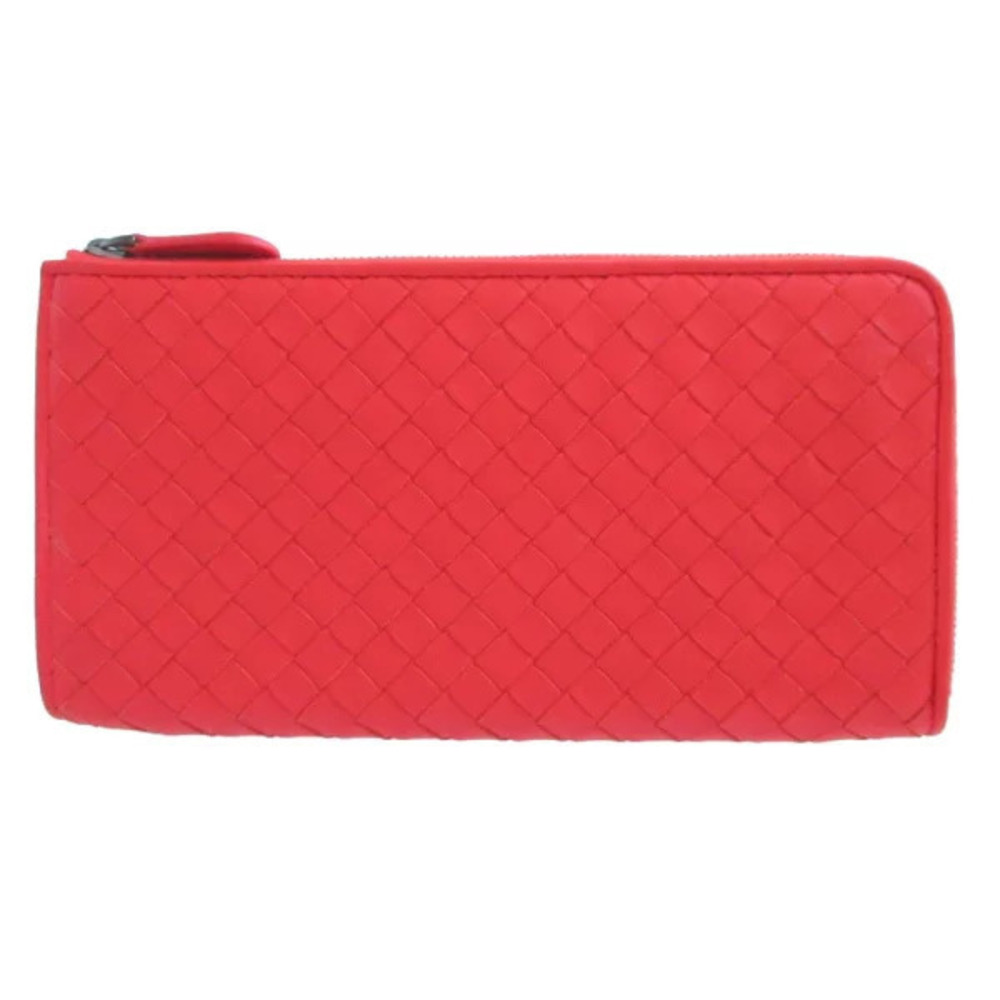 Bottega Veneta Intrecciato Leather Red L shaped Zipper Long Wallet